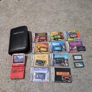 Gameboy advance SP with 12 games and leather case